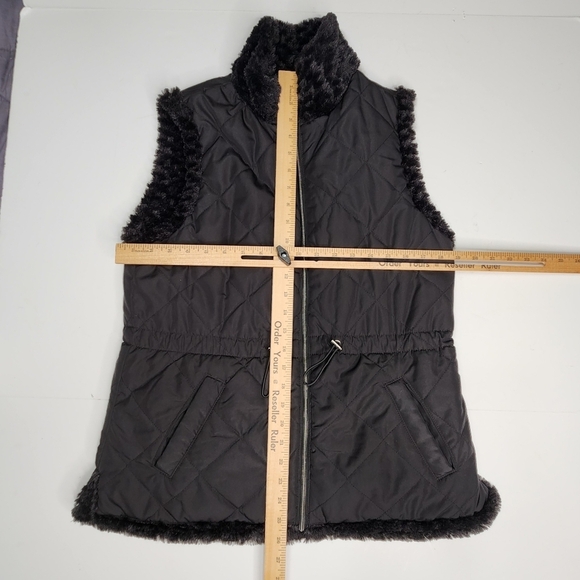 Casual Identity Vest Womens M Reversible Full Zip Black Faux Fur Quilted Pockets - Picture 10 of 10